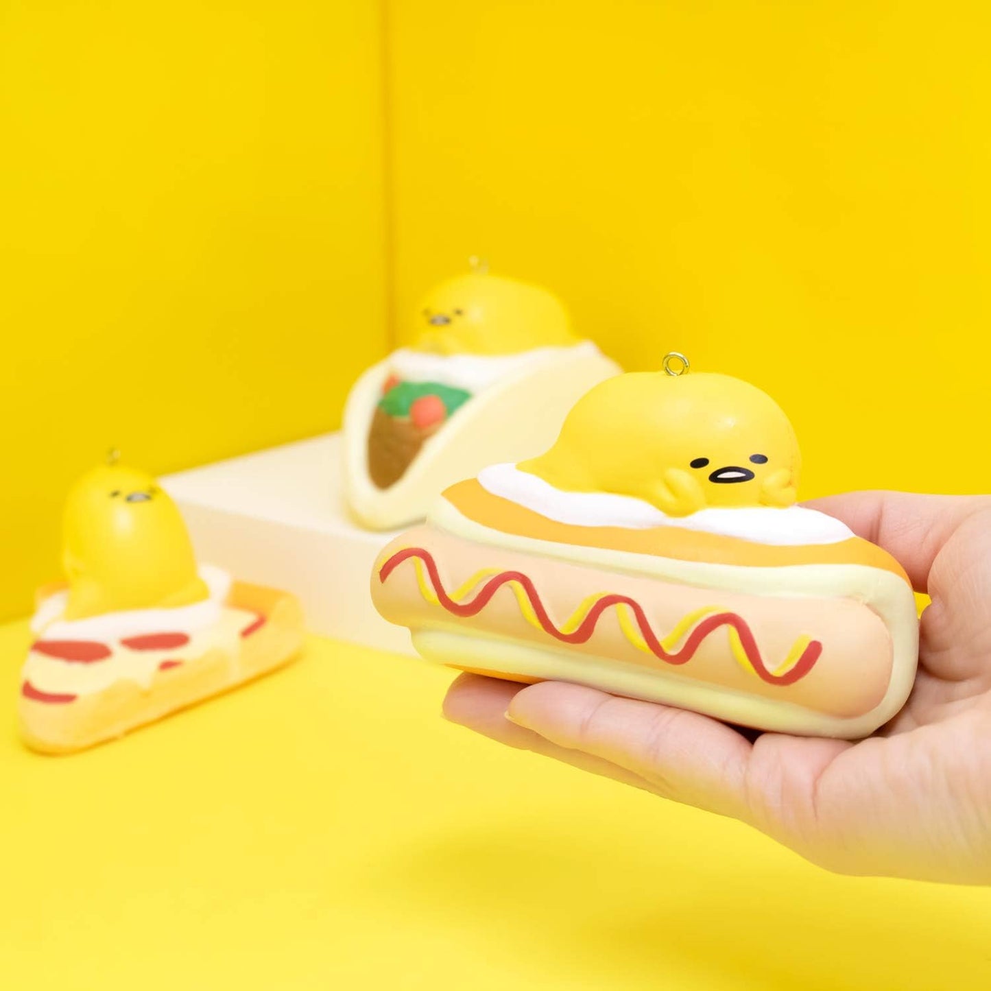 Sanrio Gudetama Lazy Egg Yolk Diner Slow Rising Squishy Toy (Hotdog) for Birthday Gifts, Party Favors, Stress Balls, Play at Home & Relieve Stress with Kawaii Squishies for Kids, Girls, Boys, Adults