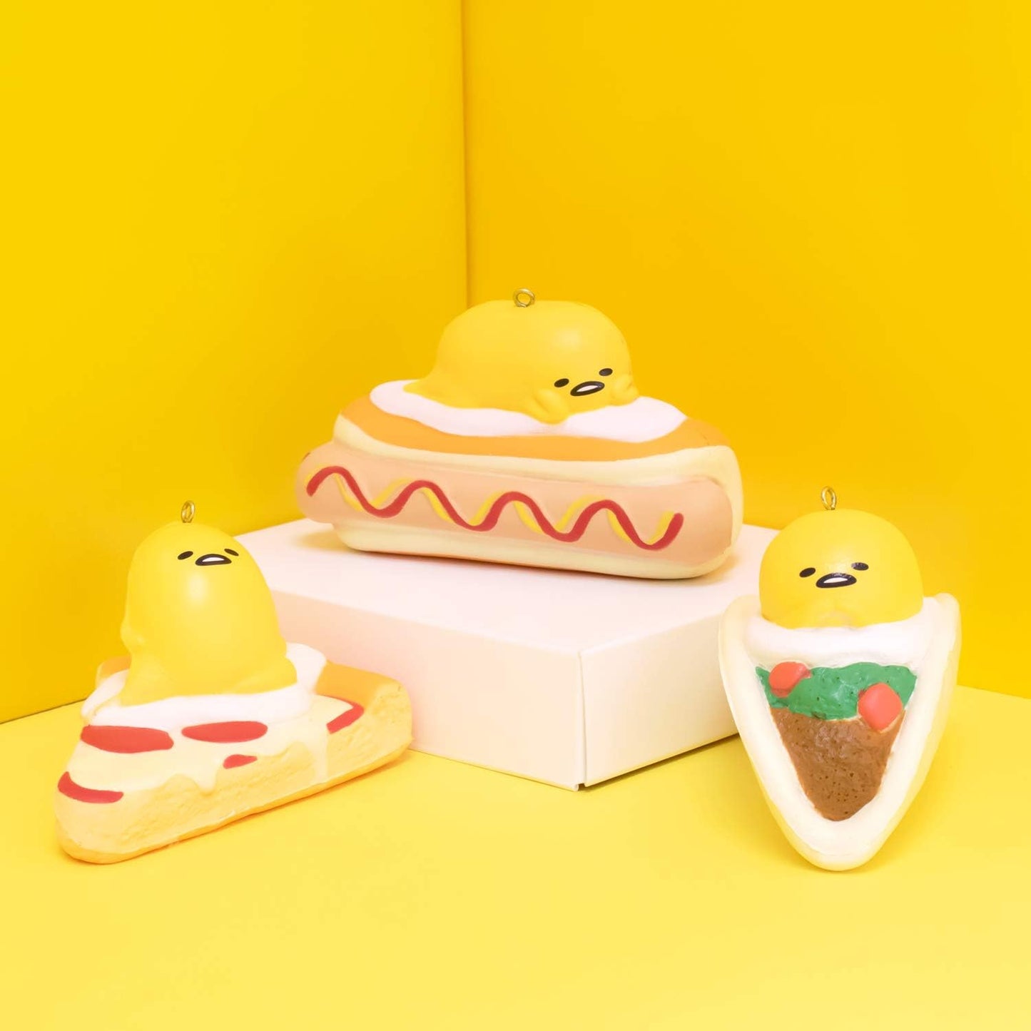 Sanrio Gudetama Lazy Egg Yolk Diner Slow Rising Squishy Toy (Hotdog) for Birthday Gifts, Party Favors, Stress Balls, Play at Home & Relieve Stress with Kawaii Squishies for Kids, Girls, Boys, Adults