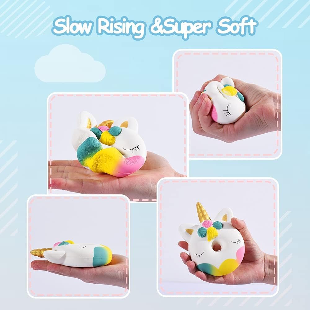 Squishies, 6 Pack Slow Rising Jumbo Squishy Toys for Kids, Unicorn Horse, Cat, Dinosaur, Shark, Donut Animals Squishies, Sensory Fidget Toys Set for Kids Party Favors Stress Relief Toys