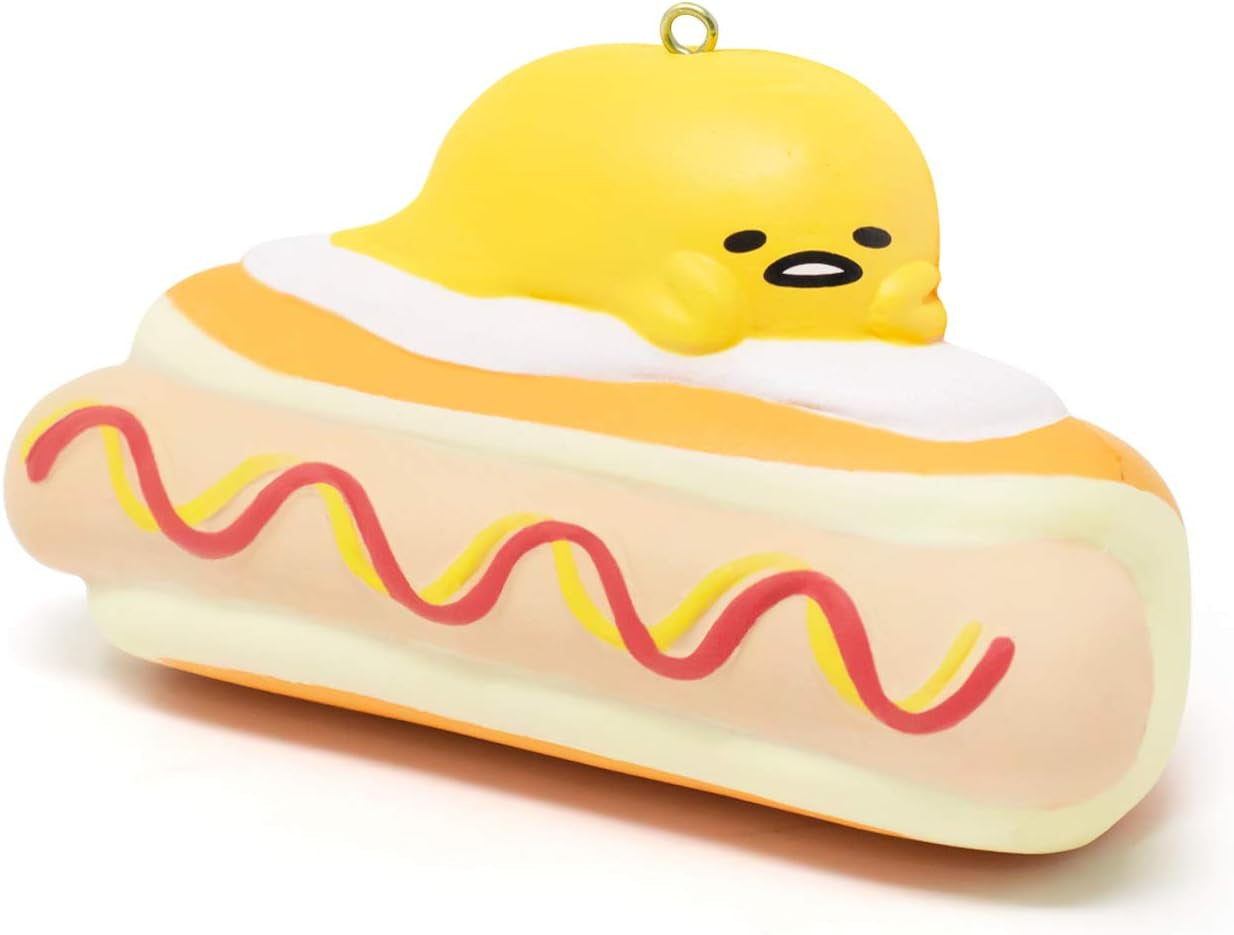 Sanrio Gudetama Lazy Egg Yolk Diner Slow Rising Squishy Toy (Hotdog) for Birthday Gifts, Party Favors, Stress Balls, Play at Home & Relieve Stress with Kawaii Squishies for Kids, Girls, Boys, Adults