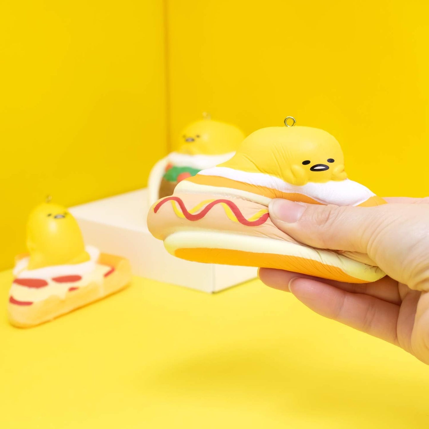 Sanrio Gudetama Lazy Egg Yolk Diner Slow Rising Squishy Toy (Hotdog) for Birthday Gifts, Party Favors, Stress Balls, Play at Home & Relieve Stress with Kawaii Squishies for Kids, Girls, Boys, Adults